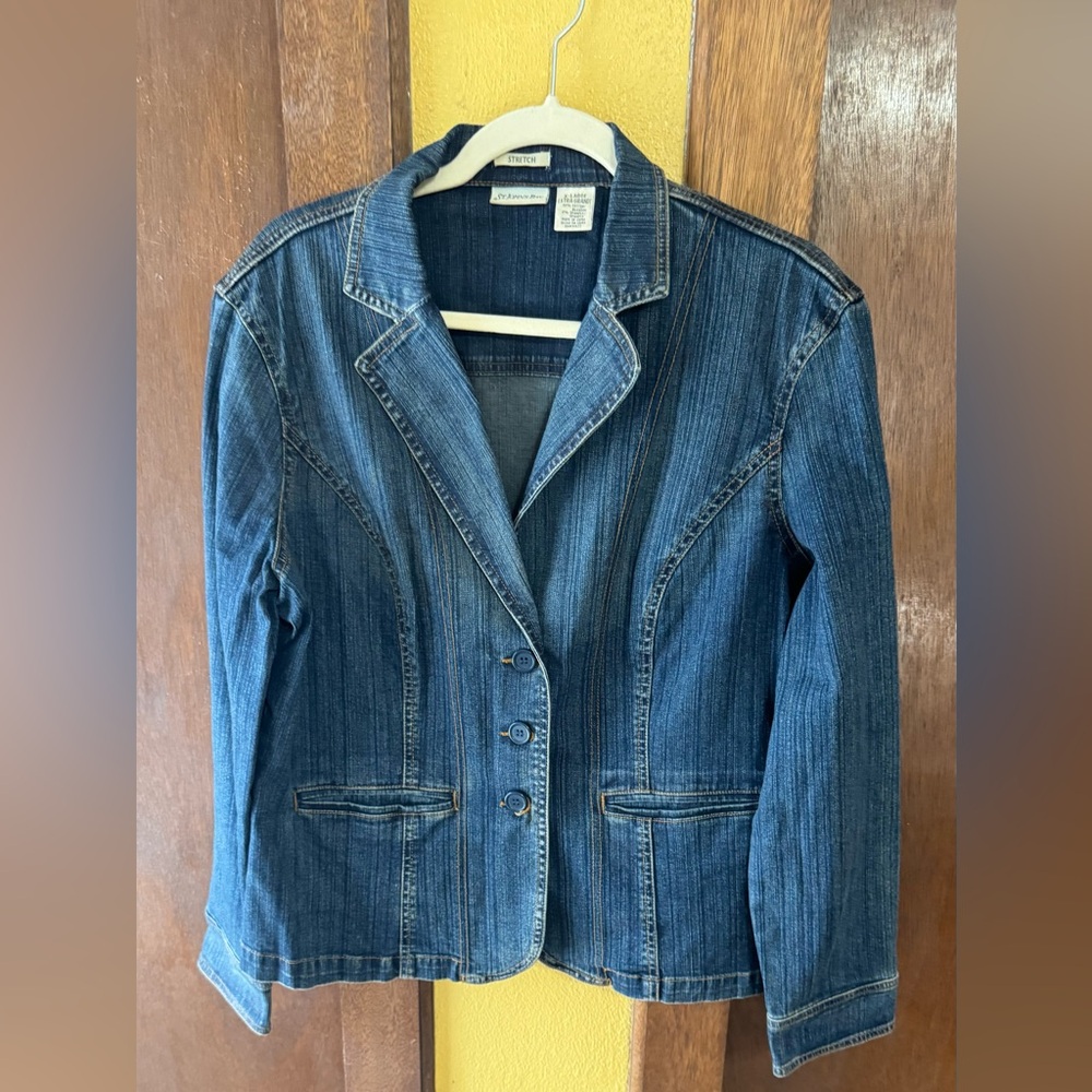 VTG St. John's Bay Denim Blazer Jacket | Dark Wash Stretch | XL